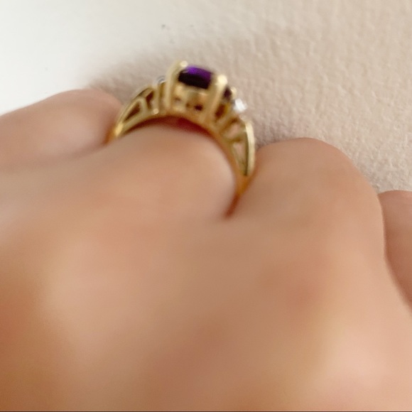 Authentic oval Amethyst and Diamonds Ring 14K gold Size 6 - Picture 8 of 11